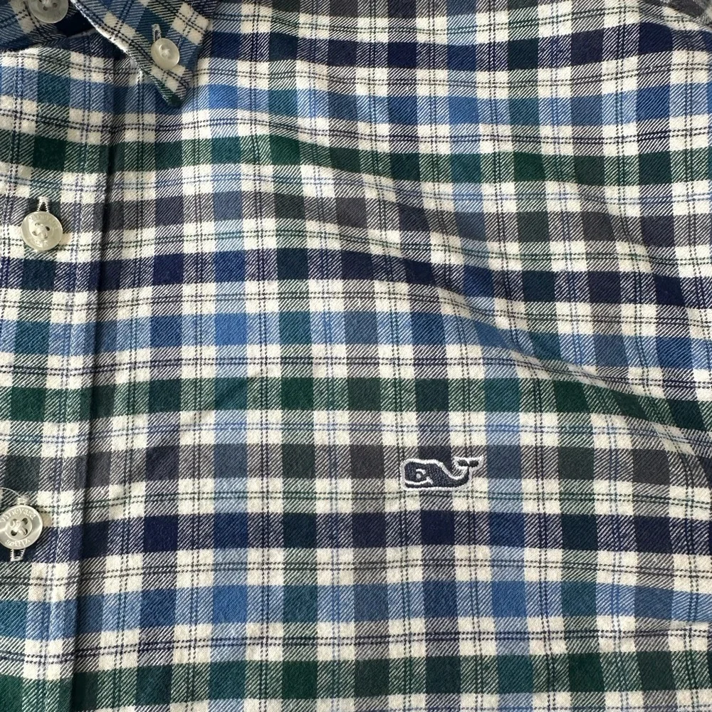 Vineyard Vines Blue and Green Checkered Slim Fit Whale Shirt